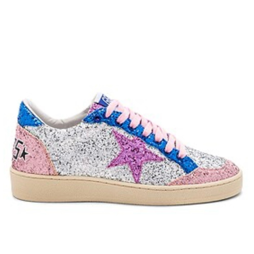 Golden Goose Pink and Blue Glitter Sneakers